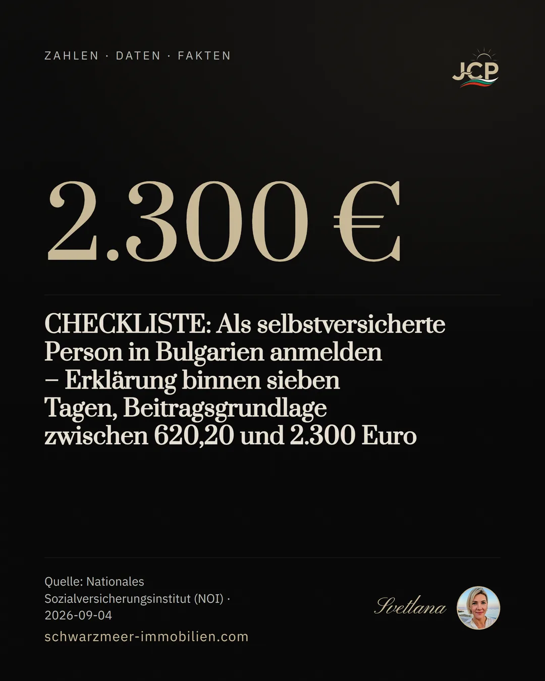 CHECKLISTE: Als selbstversicherte Person in Bulgarien anmelden – Erklärung binnen sieben Tagen, Beitragsgrundlage zwischen 620,20 und 2.300 Euro