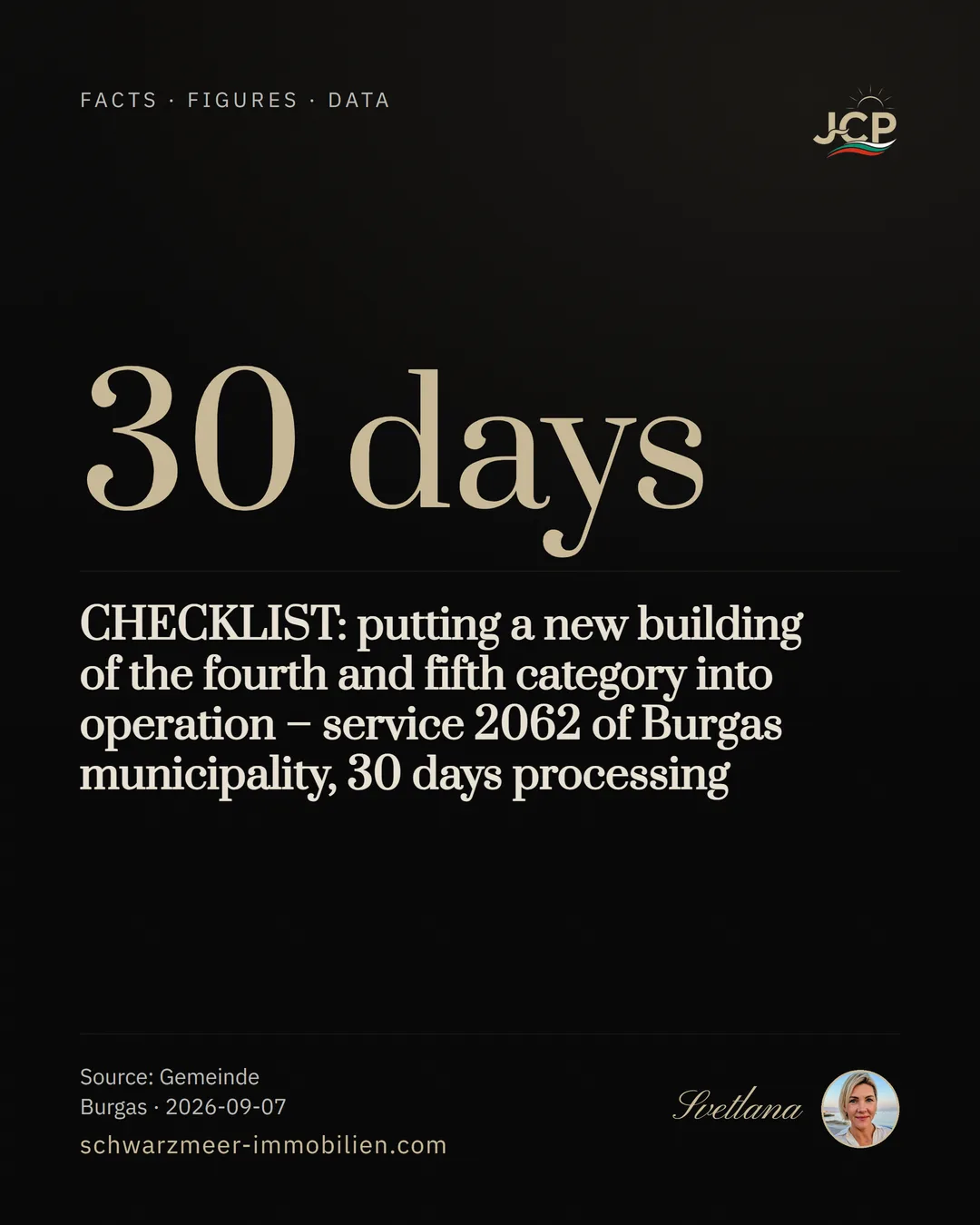 CHECKLIST: putting a new building of the fourth and fifth category into operation – service 2062 of Burgas municipality, 30 days processing