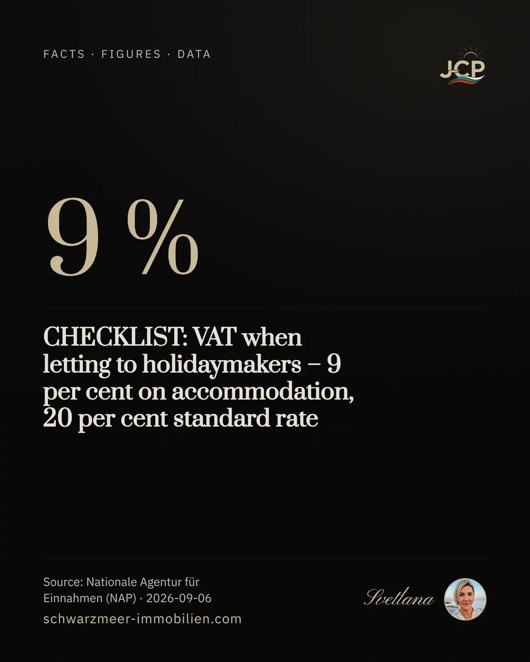 CHECKLIST: VAT when letting to holidaymakers – 9 per cent on accommodation, 20 per cent standard rate