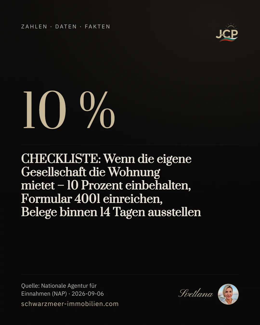 CHECKLISTE: Wenn die eigene Gesellschaft die Wohnung mietet – 10 Prozent einbehalten, Formular 4001 einreichen, Belege binnen 14 Tagen ausstellen