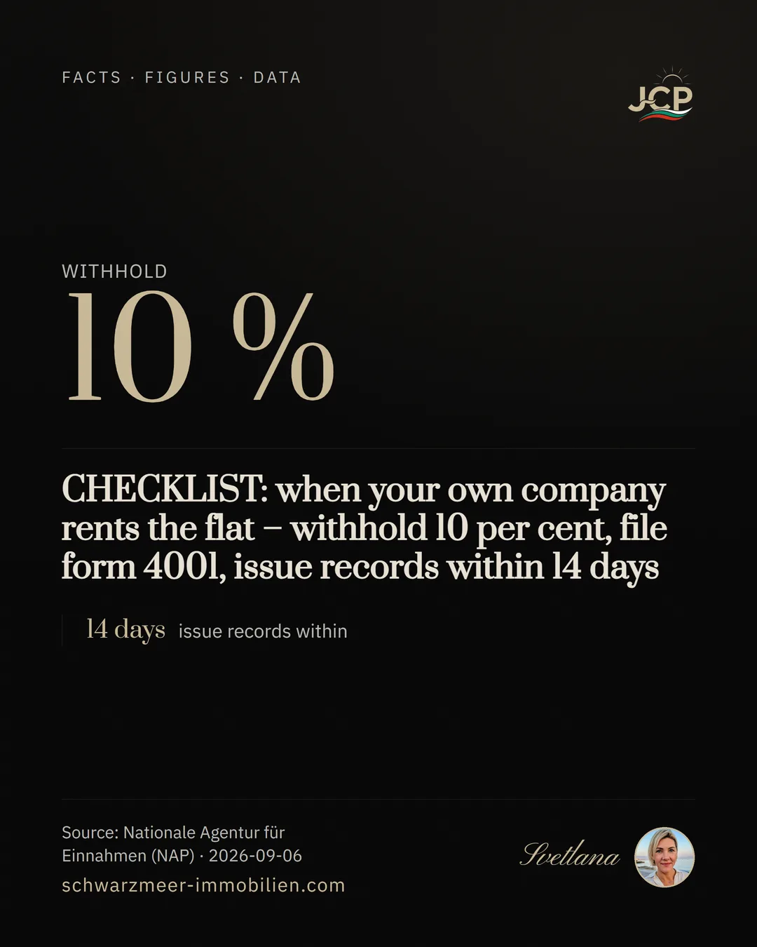 CHECKLIST: when your own company rents the flat – withhold 10 per cent, file form 4001, issue records within 14 days