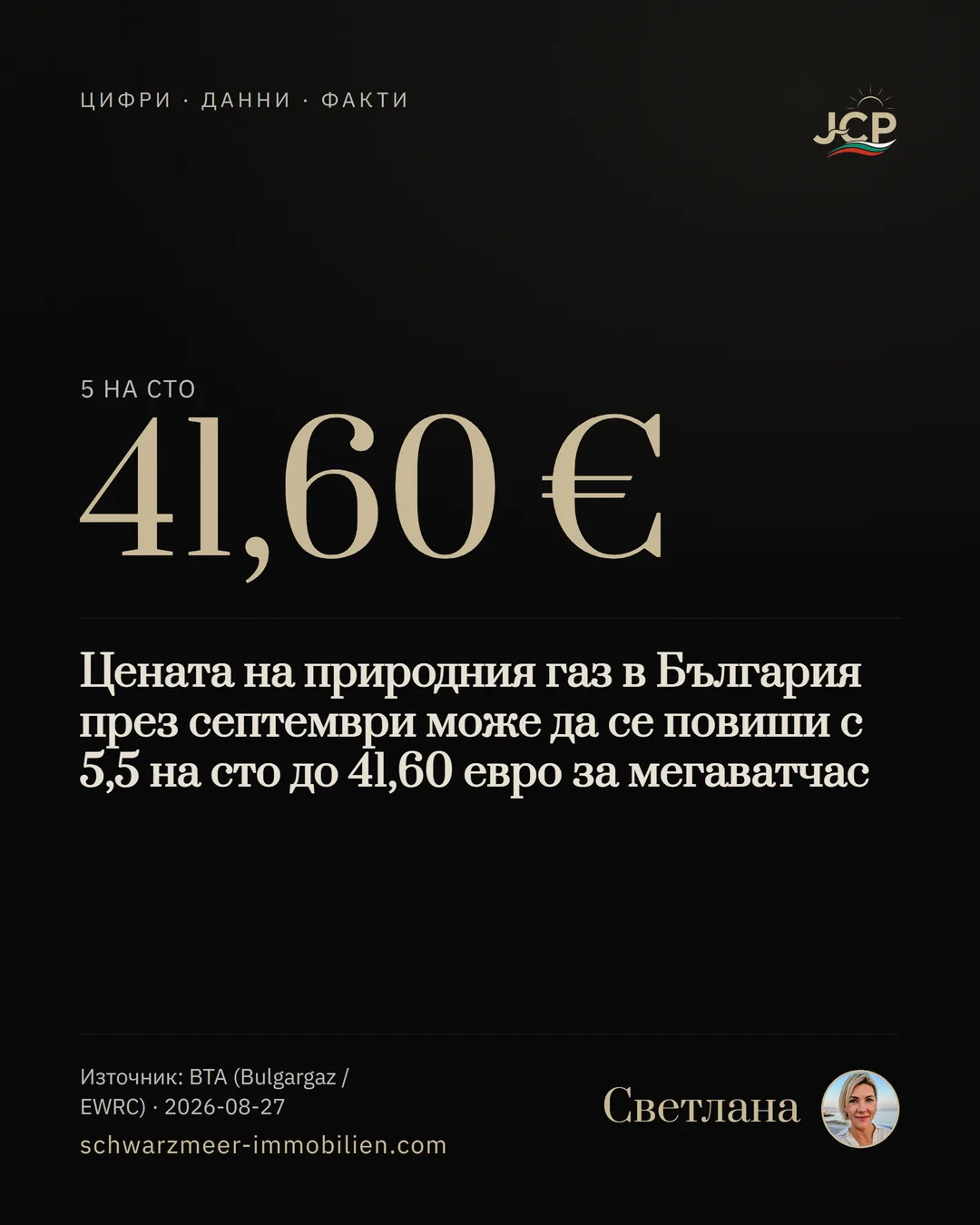 Цената на природния газ в България през септември може да се повиши с 5,5 на сто до 41,60 евро за мегаватчас