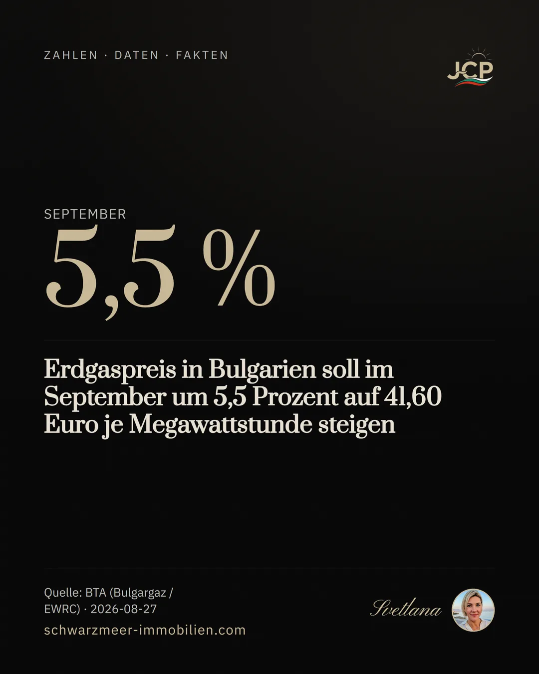 Erdgaspreis in Bulgarien soll im September um 5,5 Prozent auf 41,60 Euro je Megawattstunde steigen