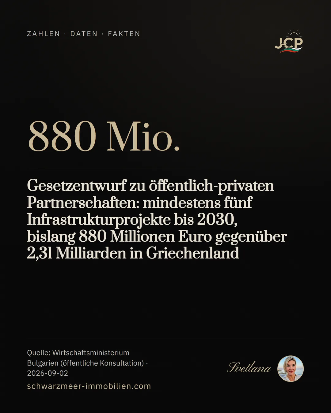 Gesetzentwurf zu öffentlich-privaten Partnerschaften: mindestens fünf Infrastrukturprojekte bis 2030, bislang 880 Millionen Euro gegenüber 2,31 Milliarden in Griechenland