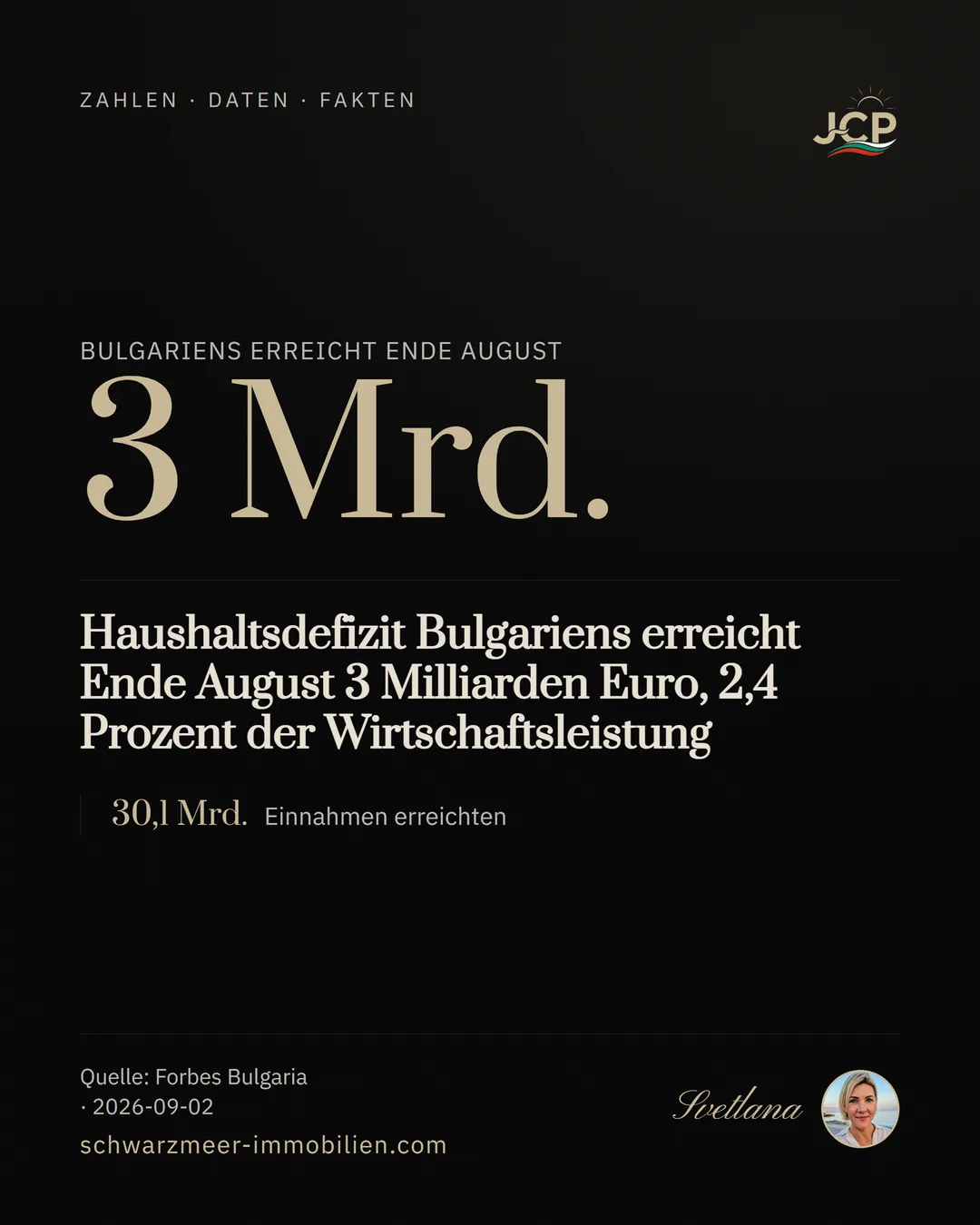 Haushaltsdefizit Bulgariens erreicht Ende August 3 Milliarden Euro, 2,4 Prozent der Wirtschaftsleistung