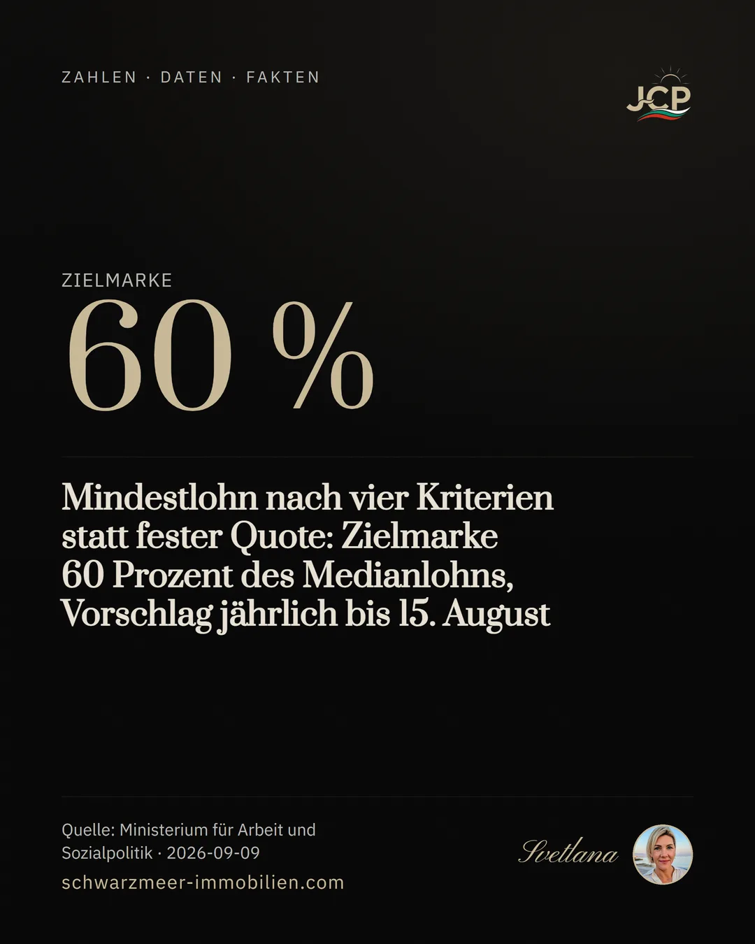Mindestlohn nach vier Kriterien statt fester Quote: Zielmarke 60 Prozent des Medianlohns, Vorschlag jährlich bis 15. August