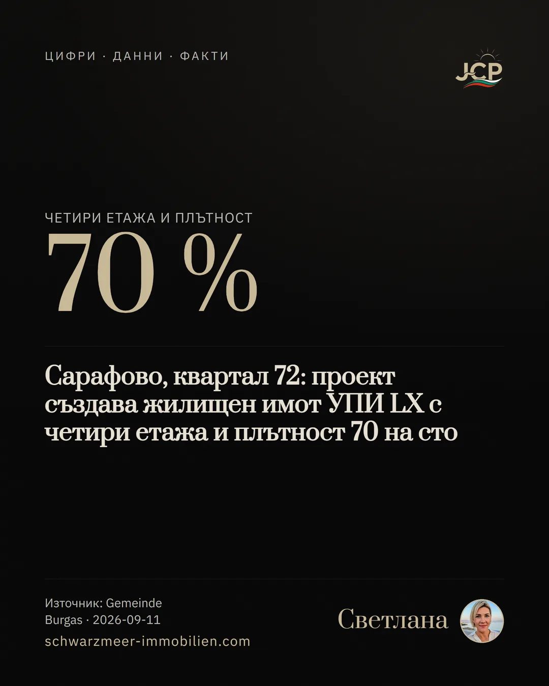 Сарафово, квартал 72: проект създава жилищен имот УПИ LX с четири етажа и плътност 70 на сто