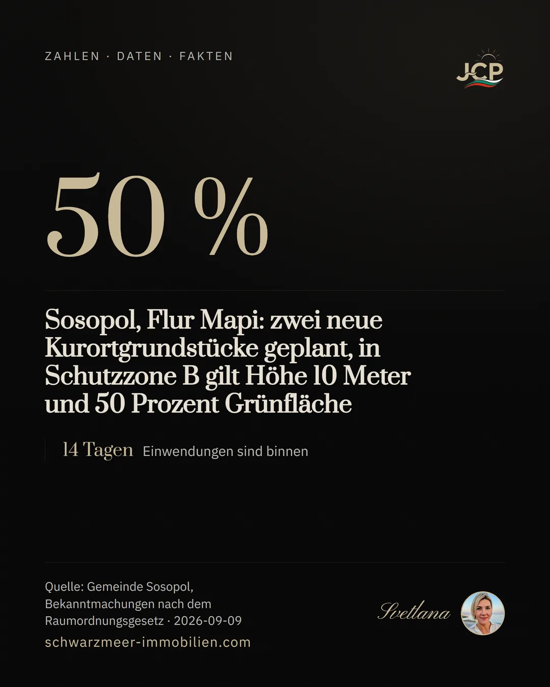 Sosopol, Flur Mapi: zwei neue Kurortgrundstücke geplant, in Schutzzone B gilt Höhe 10 Meter und 50 Prozent Grünfläche