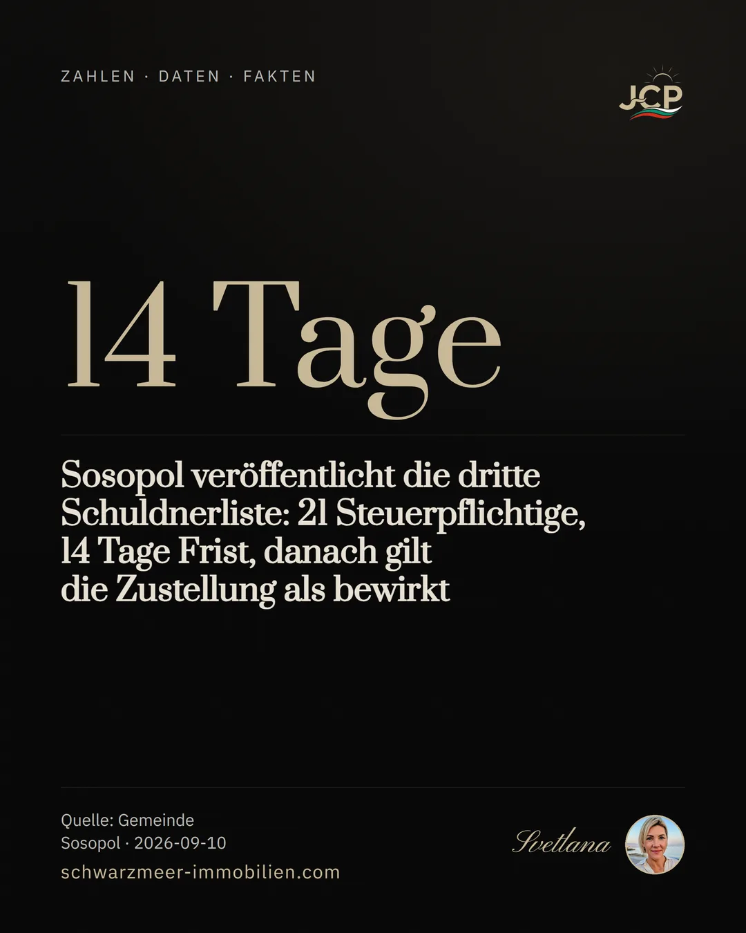 Sosopol veröffentlicht die dritte Schuldnerliste: 21 Steuerpflichtige, 14 Tage Frist, danach gilt die Zustellung als bewirkt