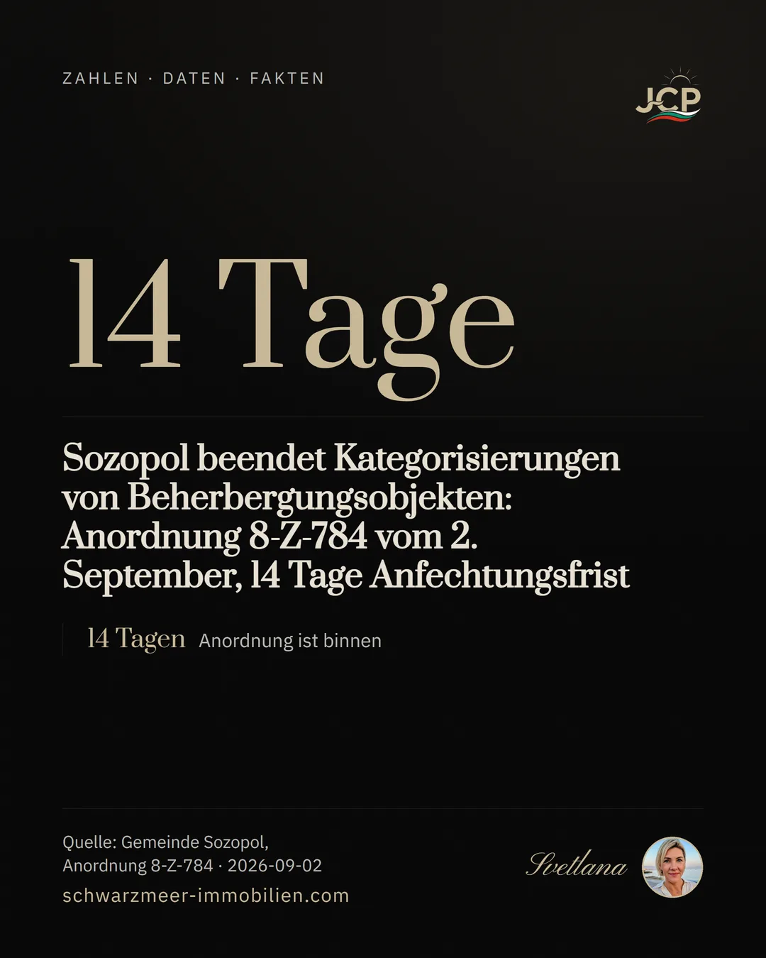 Sozopol beendet Kategorisierungen von Beherbergungsobjekten: Anordnung 8-Z-784 vom 2. September, 14 Tage Anfechtungsfrist