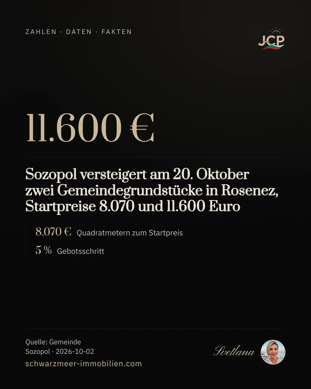 Sozopol versteigert am 20. Oktober zwei Gemeindegrundstücke in Rosenez, Startpreise 8.070 und 11.600 Euro
