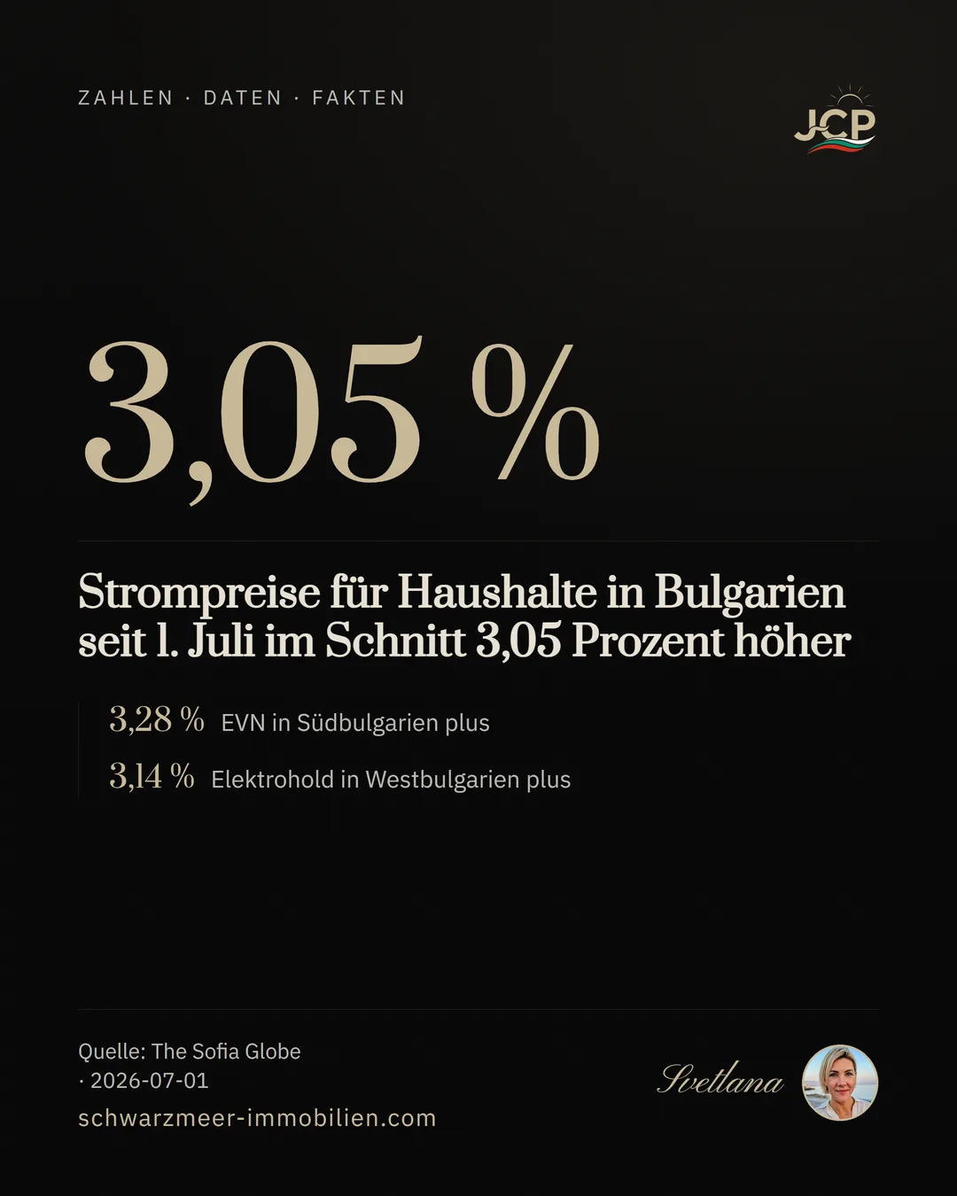 Strompreise für Haushalte in Bulgarien seit 1. Juli im Schnitt 3,05 Prozent höher