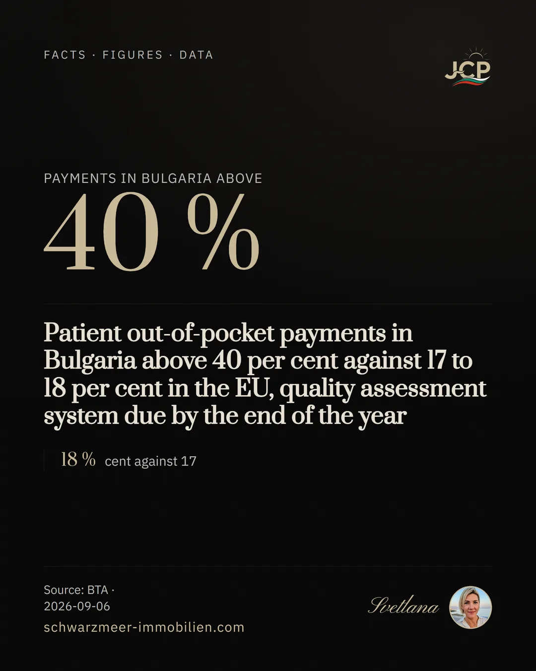 Patient out-of-pocket payments in Bulgaria above 40 per cent against 17 to 18 per cent in the EU, quality assessment system due by the end of the year